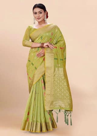 Woven Art Silk Saree in Light Green