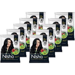 Nisha Hair Color Henna Based Hair Powder Dye For Hair Coloring Natural Black 25gm each pack (Pack of 10) (250 g)