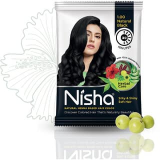 Nisha Hair Color Henna Based Hair Powder Dye For Hair Coloring Natural Black 25gm each pack (Pack of 10) (250 g) view 2