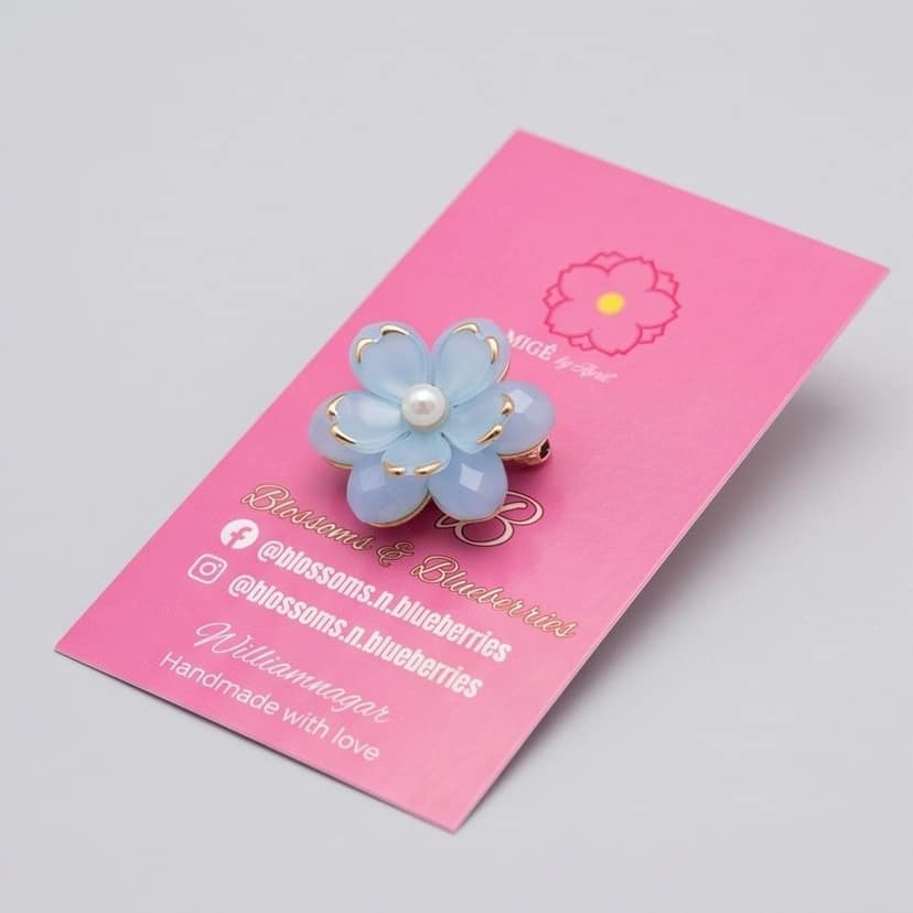 Handcrafted Pastel Blue Layered Floral Brooch Pin with Faux Pearl & Gold Accents view 2