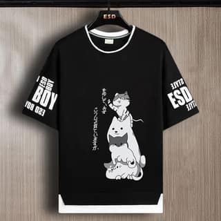 SCOTT FINCHER Men's Black Tipped Neck Half sleeve Graphic Printed T-shirt : AA(TIPARN)BLACK_183