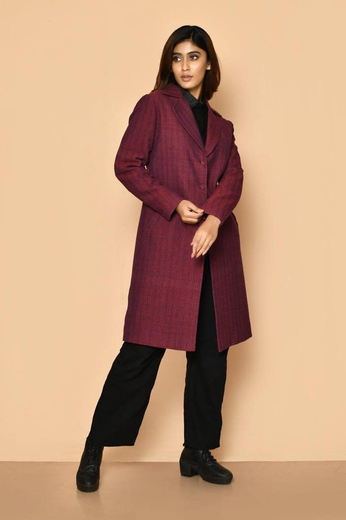 Mrinal handloom cotton trench coat jacket for women view 4