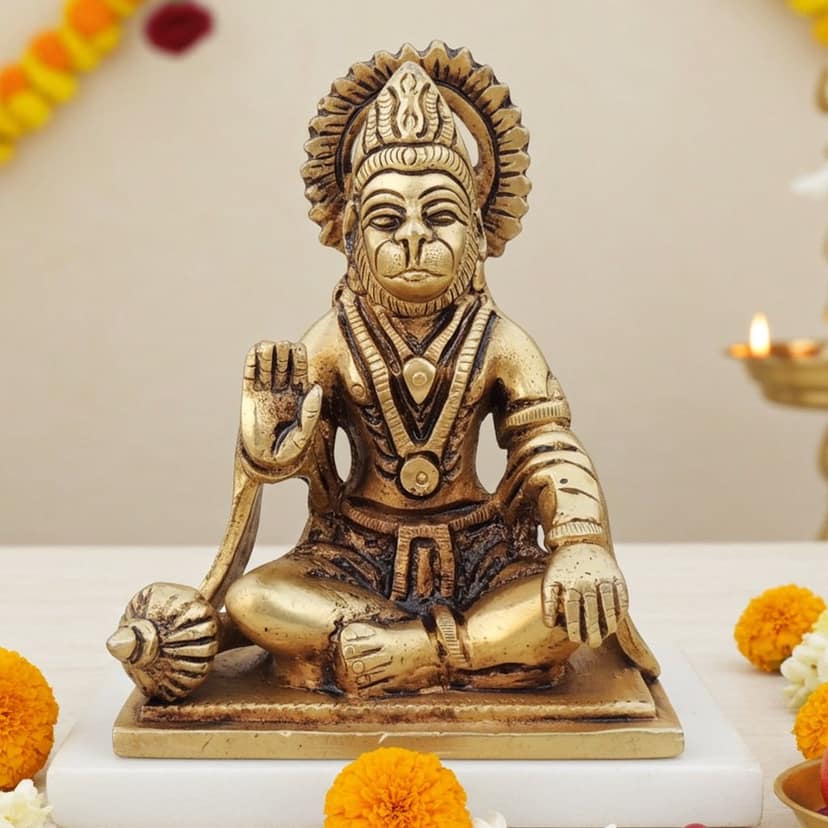 Brass Hanuman Ji God Idol Murti - Worship & Decor, Height : 4.2 Inch (BSMAS1527 C)