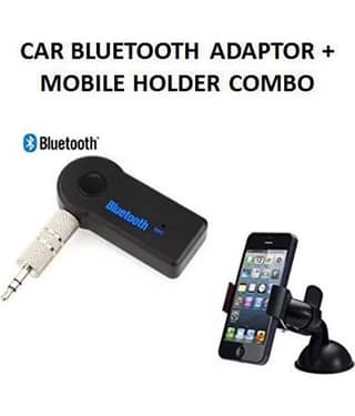 Car Bluetooth Receiver 3.5 mm Pin, Pair with Car Stereo, Home Audio System + Car Mobile Holder Combo Pack