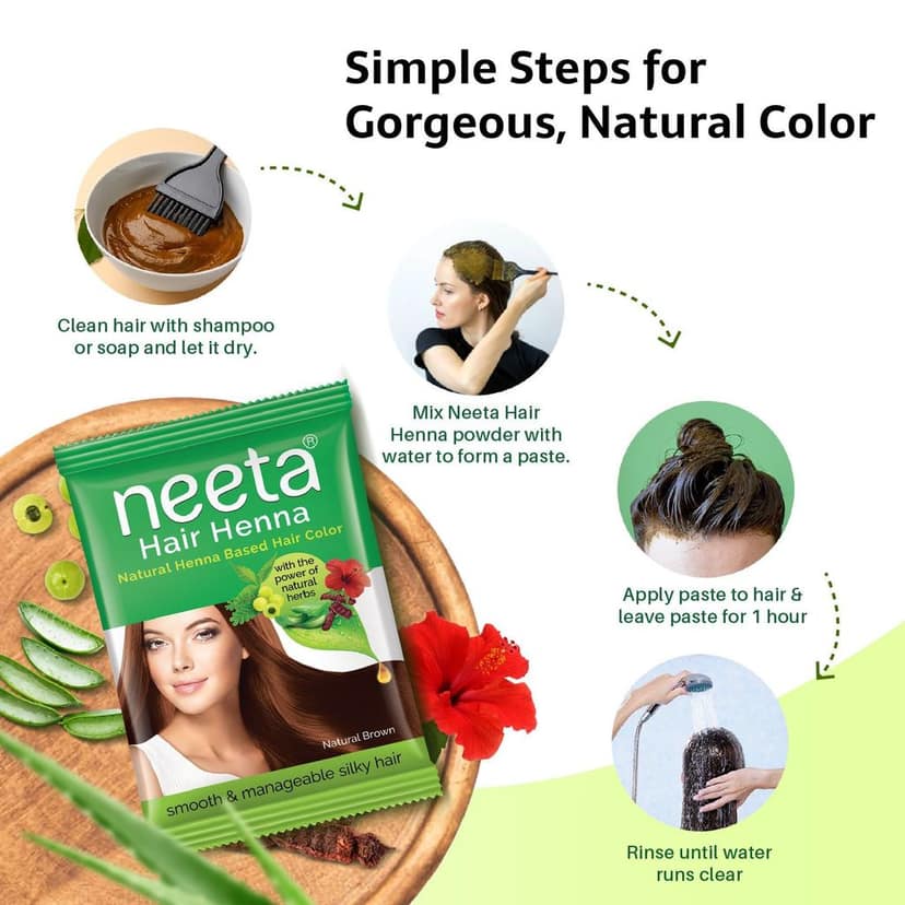 Neeta Hair Henna Powder Hair Color with 5 Herbs Natural Brown 25gm Pack of 8, Ammonia Free Hair Colour for Women & Men view 6