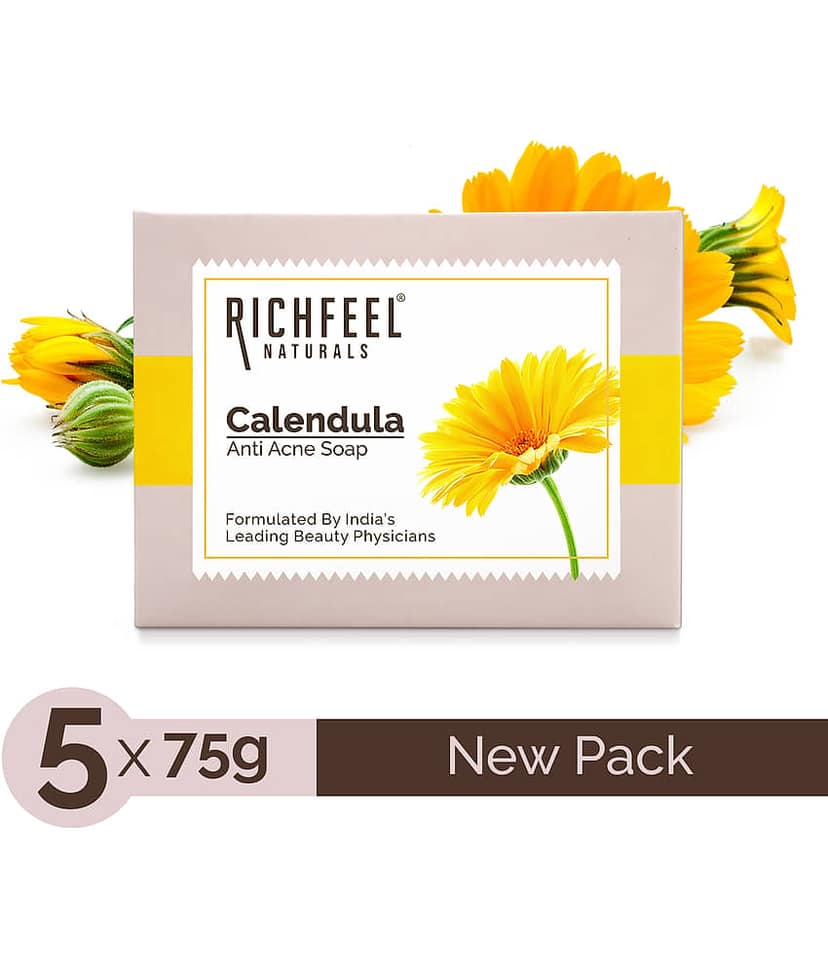 Richfeel Calendula Anti Acne Soap 75 G Pack of 5 | Removes Tan| Skin Brightening| Reduces Marks & Blemishes view 2