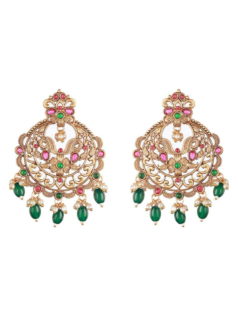 20K Gold Plated Red Stones Studded & Beaded Temple Chandbali Earrings view 4
