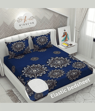HIDECOR Microfibre Floral Fitted 1 Bedsheet with 2 Pillow Covers ( King Size ) - Blue