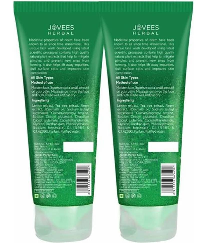 Jovees Herbal Neem Face Wash With Tea Tree Extracts For Oily & Acne Prone Skin 120ml (Pack of 2) view 2
