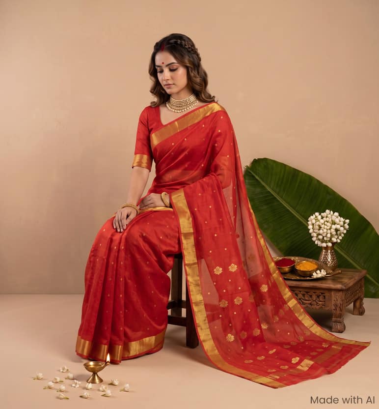 Handloom Chanderi Silk By Cotton Saree view 7