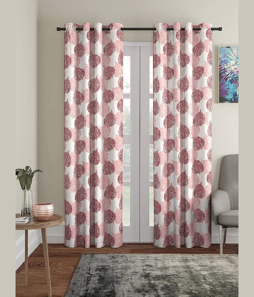 Cortina - Nature Printed Room Darkening Eyelet Curtain-9 Ft-pack of 2