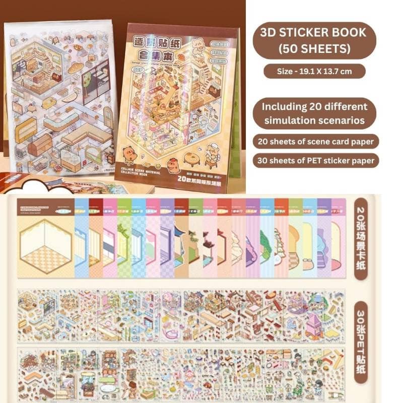 3D Landscape Sticker Book (Multicolor, 30 PET Sheets) | Creative DIY Collage & Scene Building | Craft & Stationery view 5