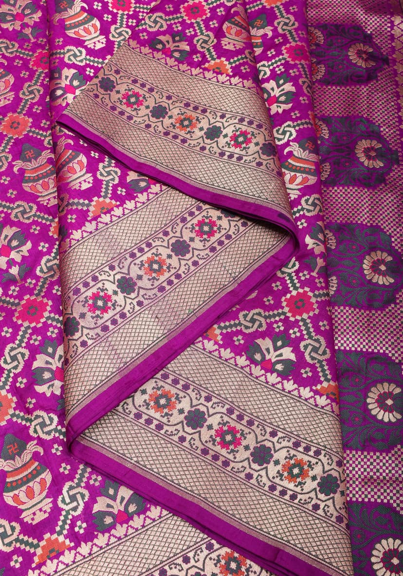 Kalash Motifs Meenakari Banarasi Pure Silk Saree in Purple | SILK MARK CERTIFIED view 3