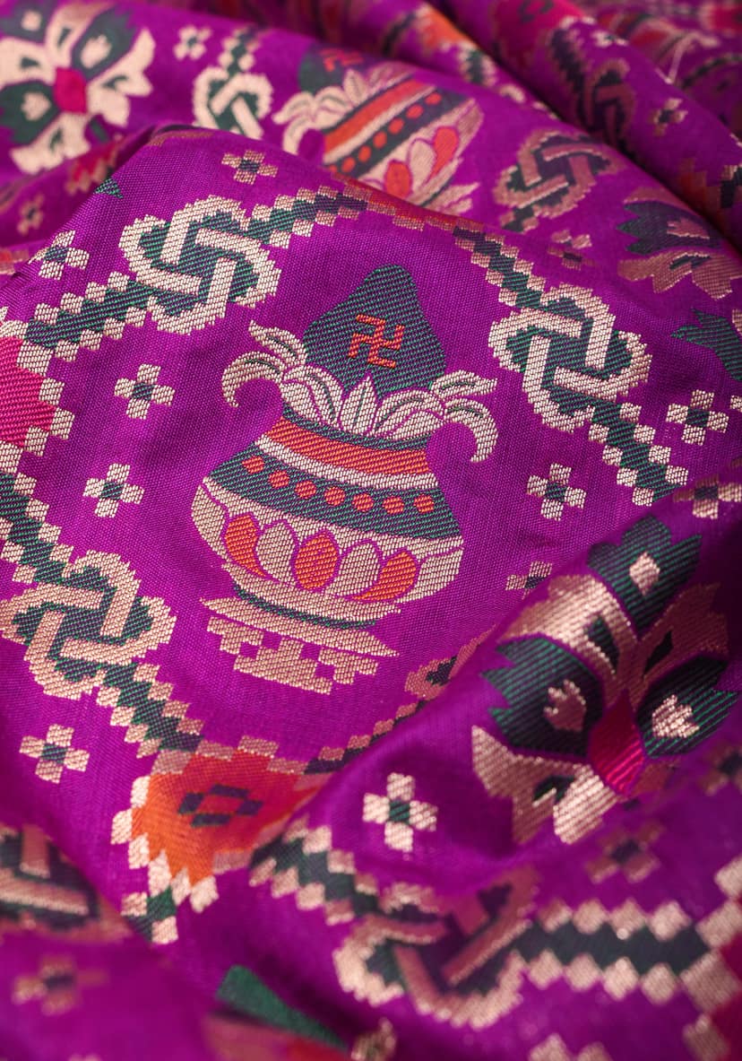 Kalash Motifs Meenakari Banarasi Pure Silk Saree in Purple | SILK MARK CERTIFIED view 5