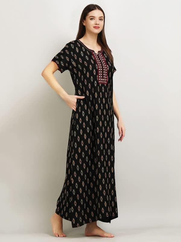 KOI Alpine Nightgown with Floral Embroidery Chocolate Black XL view 4