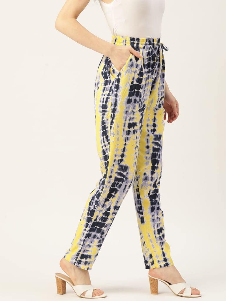 Women Black & Yellow Printed High-Rise Trousers view 2