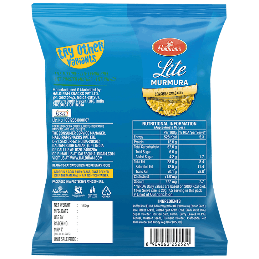 Haldiram's Lite Murmura Namkeen, 150 G Pouch view 2