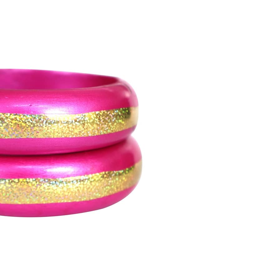 FHS traditional Rajasthani Handmade Round Shape Lac Bangles - Pink view 4