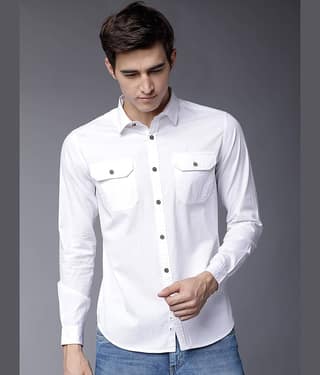 Highlander 100% Cotton Slim Fit Solids Full Sleeves Men's Casual Shirt - White ( Pack of 1 )