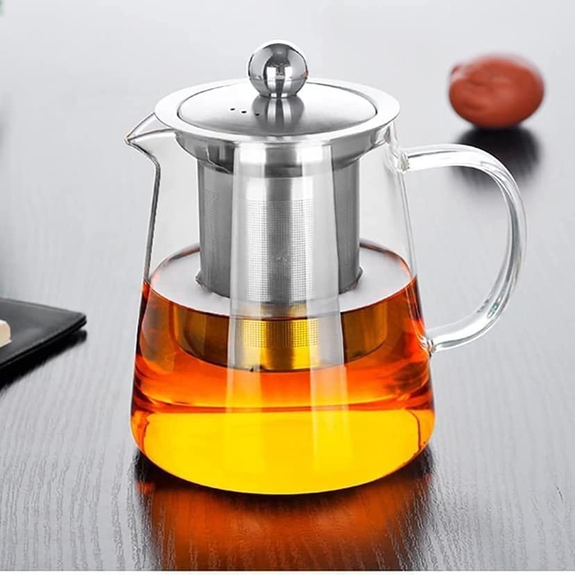 Glass Kettle with Removable Infuser & Lid, 900 ML,Set of 1,Teapot with Handle,Unique Design & Safety Features,Stovetop Safe,Great for Loose Leaf, Blooming Tea,Stovetop Safe,Heat-Resistant