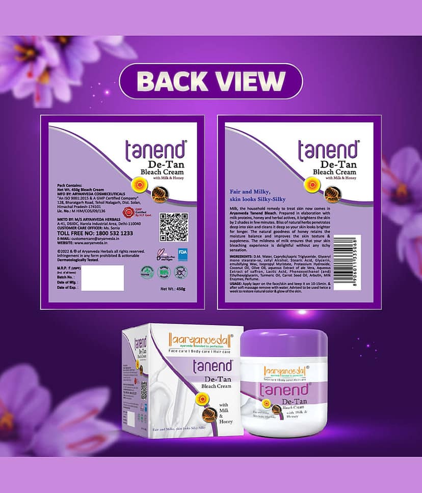 Aaryanveda Tanend Bleach Cream 3 Times Use Facial Kit For All Skin Type Saffron 450 ( Pack of 1 ) view 2