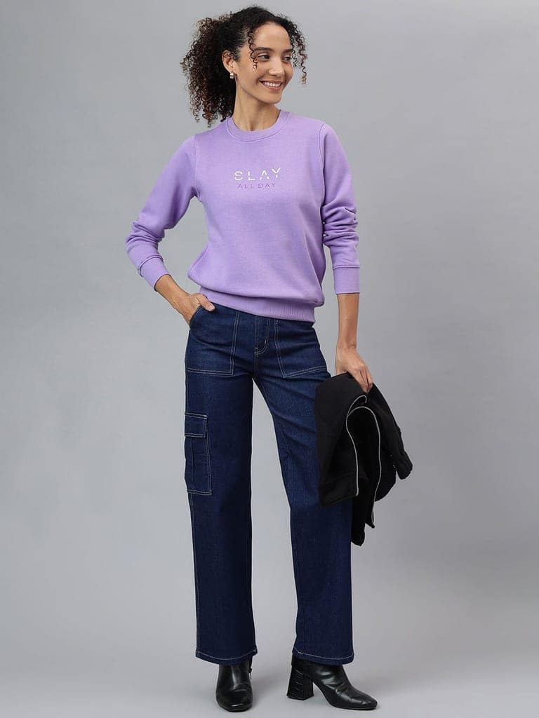 Richlook Women Crew Neck Purple Sweatshirt view 6