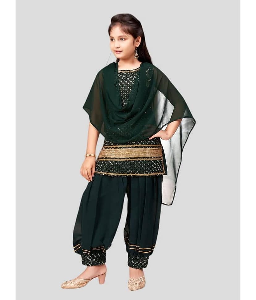 Aarika Girls Georgette Patiala Kurta Set ( Pack of 1 , Dark Green )