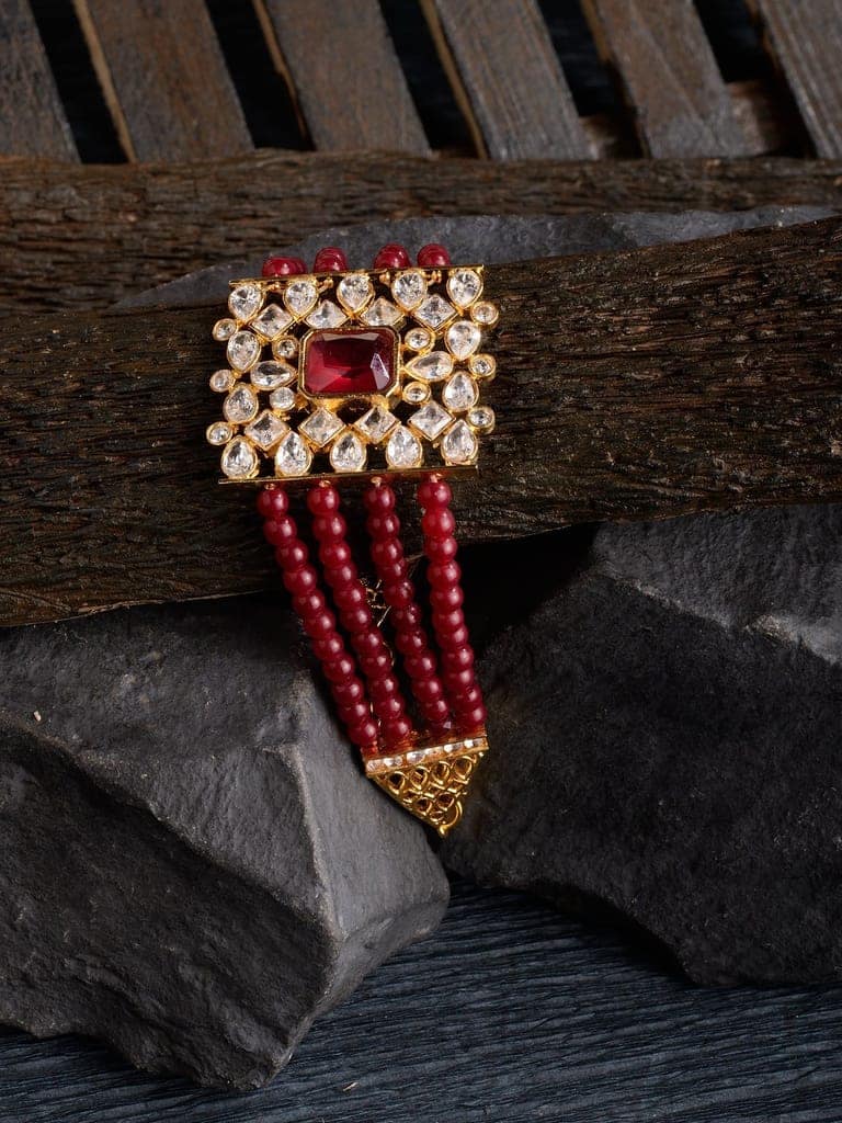 Gold Plated Red and White Polki Red Beads Wraparound bracelet view 2