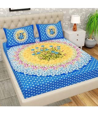 Cosito Cotton 1 Double Bedsheet with 2 Pillow Covers ( Blue )