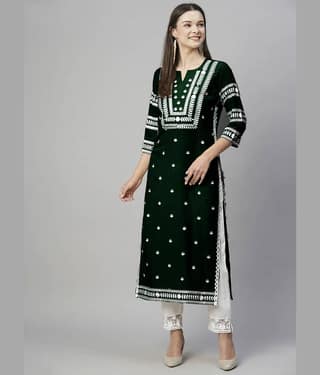 anushansa Pack of 1 Rayon Embroidered Straight Women's Kurti - ( Yellow )