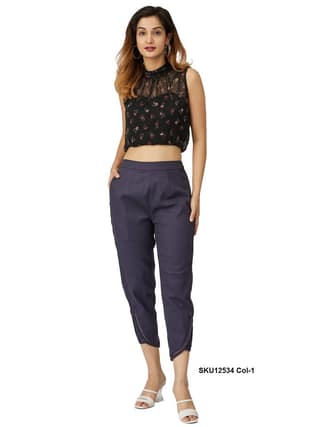 Women's Solid Ankle Length Cotton Trousers