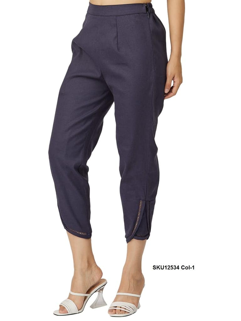 Women's Solid Ankle Length Cotton Trousers view 4