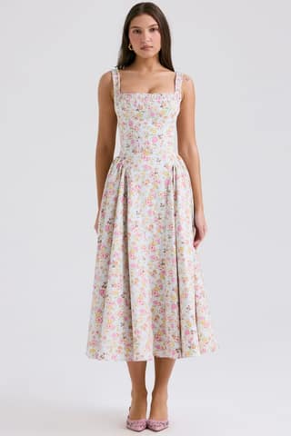 New Me Asia Elegant Floral Fit & Flare Sleeveless Midi Dress for Women – Summer Western Wear