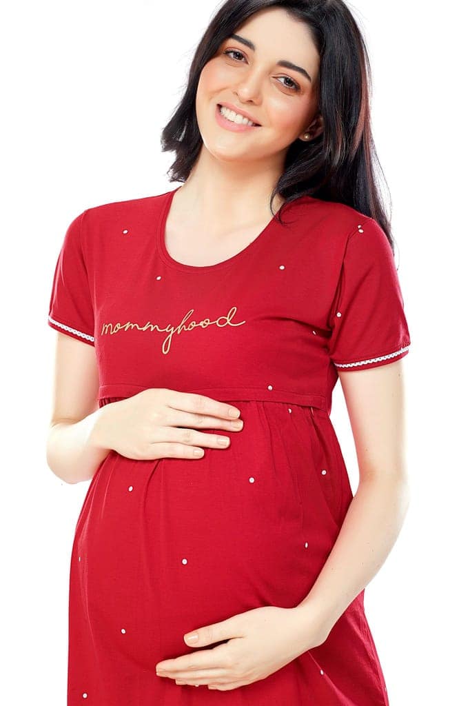 ZEYO Women Cotton Navy Blue Dot Print Maternity & Feeding Night Dress view 2