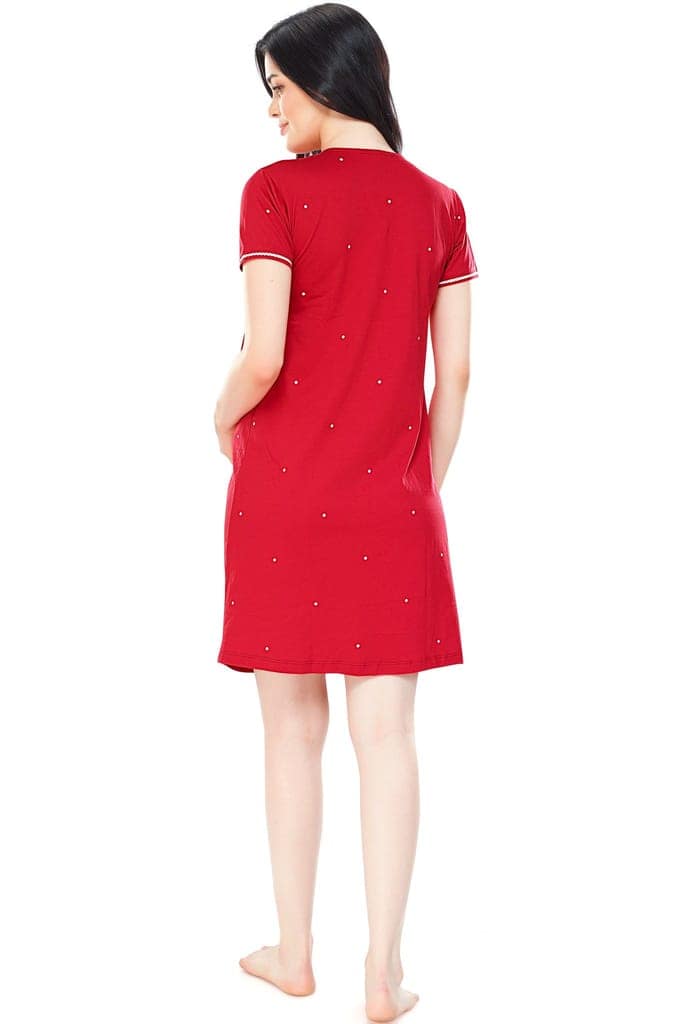 ZEYO Women Cotton Navy Blue Dot Print Maternity & Feeding Night Dress view 3