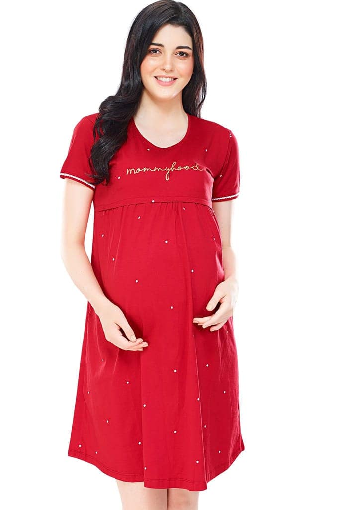 ZEYO Women Cotton Navy Blue Dot Print Maternity & Feeding Night Dress view 5