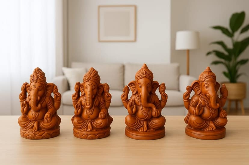 Exquisite Terracotta Ganesha Idols Set - Eco-Friendly Clay Ganpati Statue for Home Decor