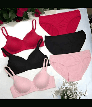 EASTERN CLUB Pack of 3 Cotton Blend Bra & Panty Set For Women ( Red,Black,Light Blue )