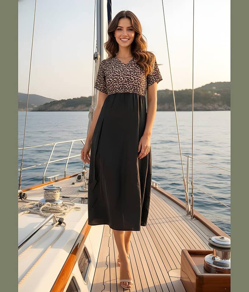 GARIYA Women Crepe Printed A-line Dress ( Black )