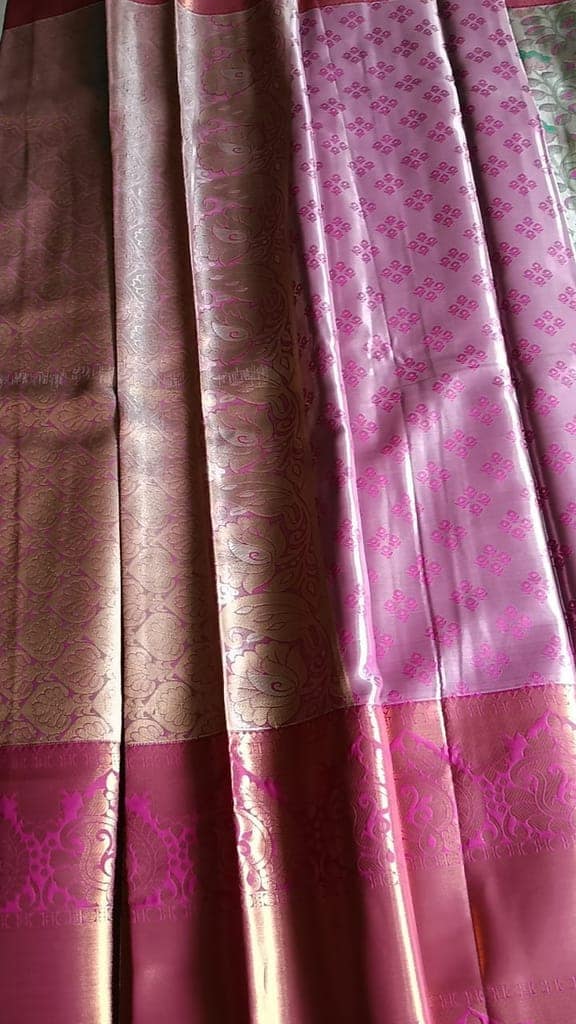 Green and Pink Floral Saree 5.5 meters with combined blouse view 3