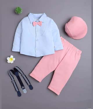 BUMZEE Pack of 1 Baby Boys Cotton Shirt & Pants Set ( Pink )