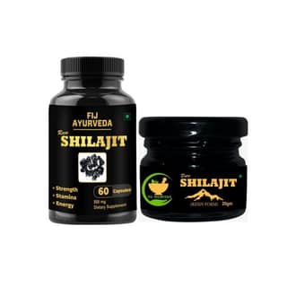 FIJ AYURVEDA Pure Shilajit/Shilajeet Resin 20Gm | Shudh Shilajit | with Raw Shilajit Capsule � 60 Capsules (Combo Pack)