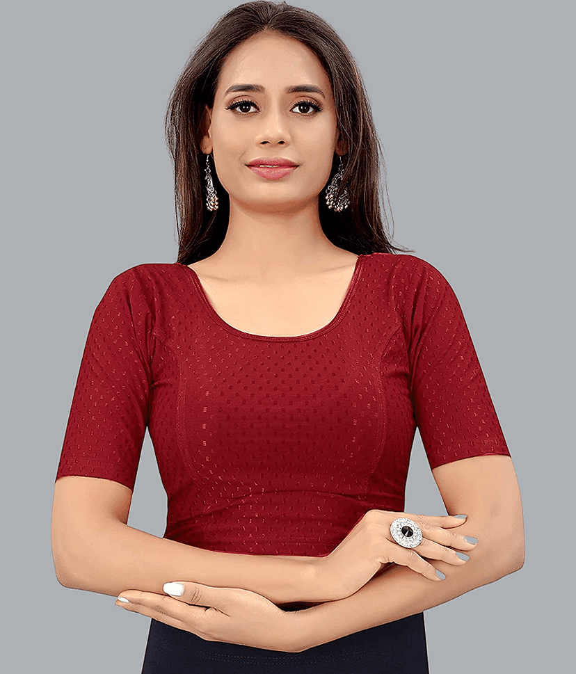 Bulbul Maroon Readymade without Pad Lycra Women's Blouse ( Pack of 1 )