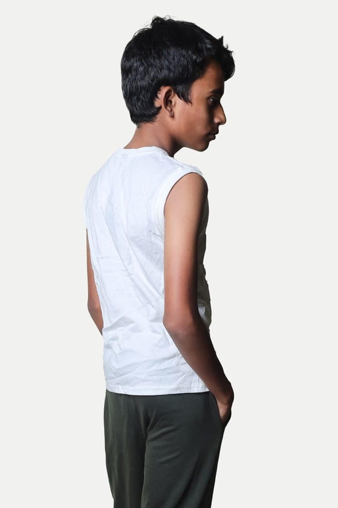 Teen Boys White printed tanktop view 4