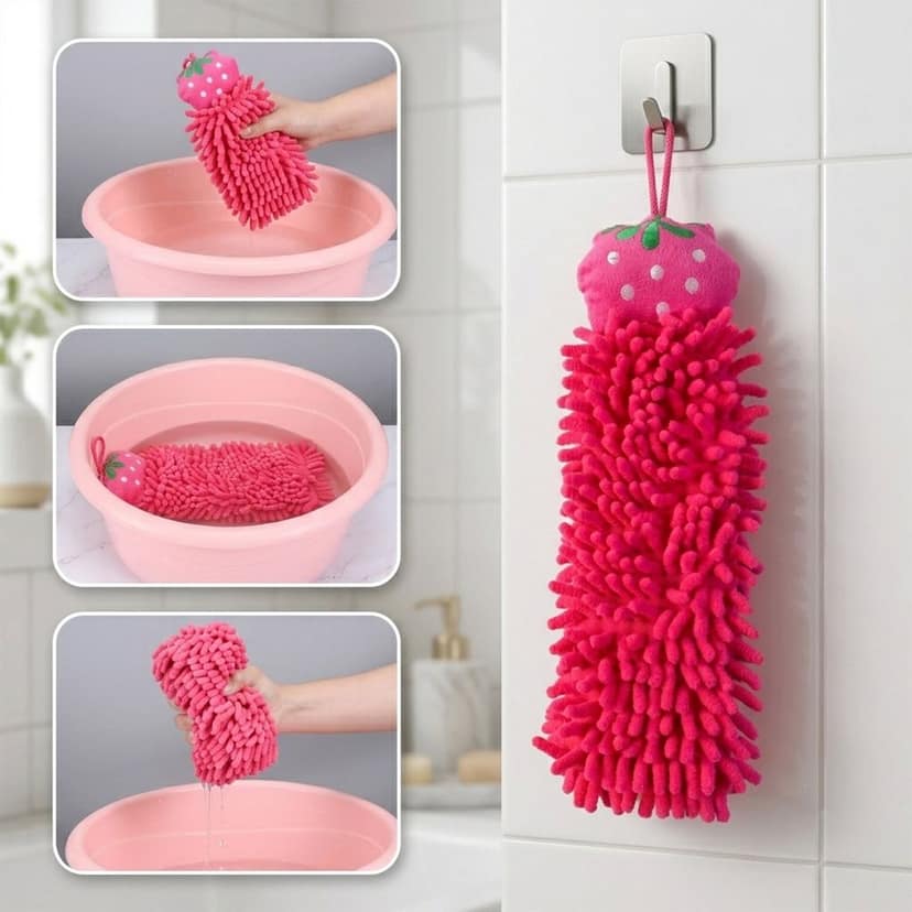 Microfiber Chenille Hanging Hand Towel for Bathroom and Kitchen Cleaning view 2