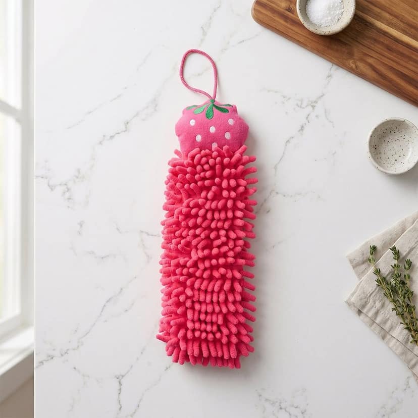 Microfiber Chenille Hanging Hand Towel for Bathroom and Kitchen Cleaning view 3