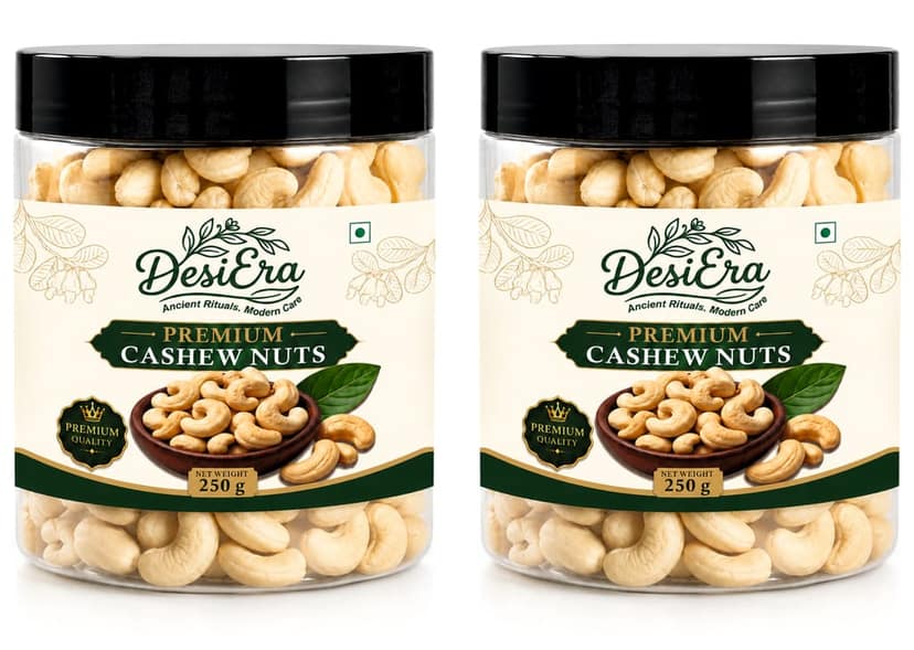 DesiEra Premium Whole Cashew Nuts (Sabut Kaju) | Carefully Selected Whole Kaju | 500g (250g+250g) | Rich & Creamy Taste | Perfect for Snacking, Sweets & Cooking | Selected