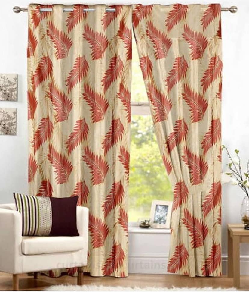 Homefab India Floral Semi-Transparent Eyelet Door Curtain 6ft (Pack of 2) - Red