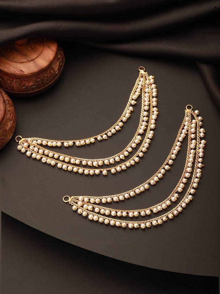 Gold Plated Temple Pearl Beaded Multilayered Matil Earchain view 2