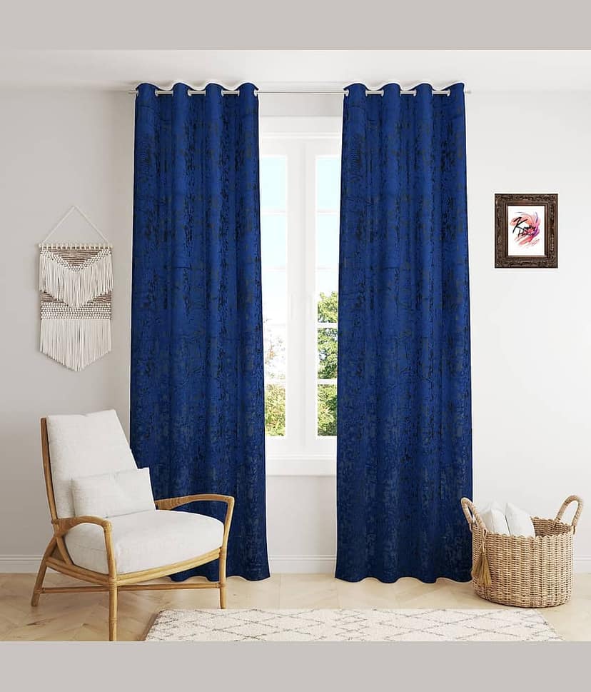 Kraftiq Homes Abstract Blackout Eyelet Curtain 5 ft ( Pack of 2 ) - Blue